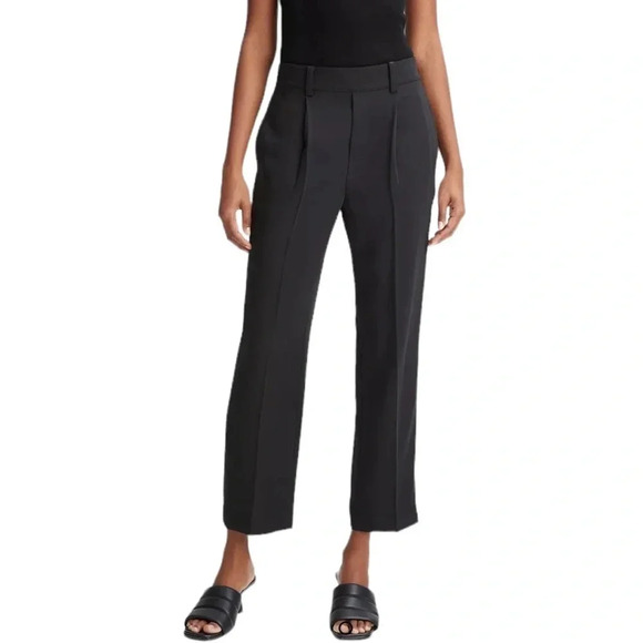 Vince Mid-Rise Tapered Pull-On Pant Straight Cropped Leg Trousers Black Size M - Picture 1 of 11